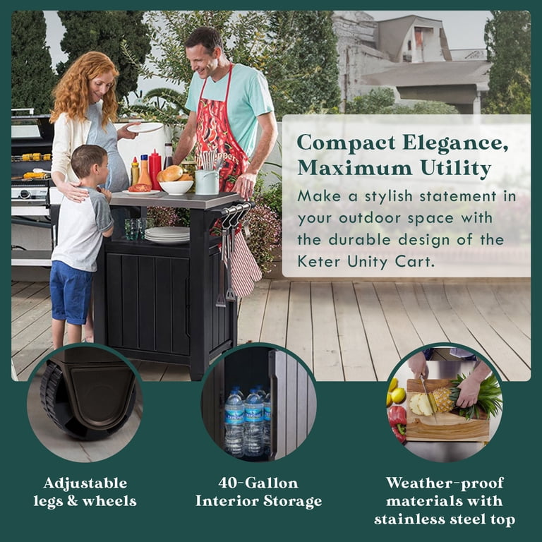 Keter Unity 40 Gal Patio Grilling Bar Cart, Brown photo 3