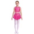thumbnail image 7 of iiniim Girls 2 Piece Sequin Gym Ballet Lyrical Jazz Dance Outfit Sleeveless Crop Top with Layered Skirt Hot Pink 14, 7 of 7
