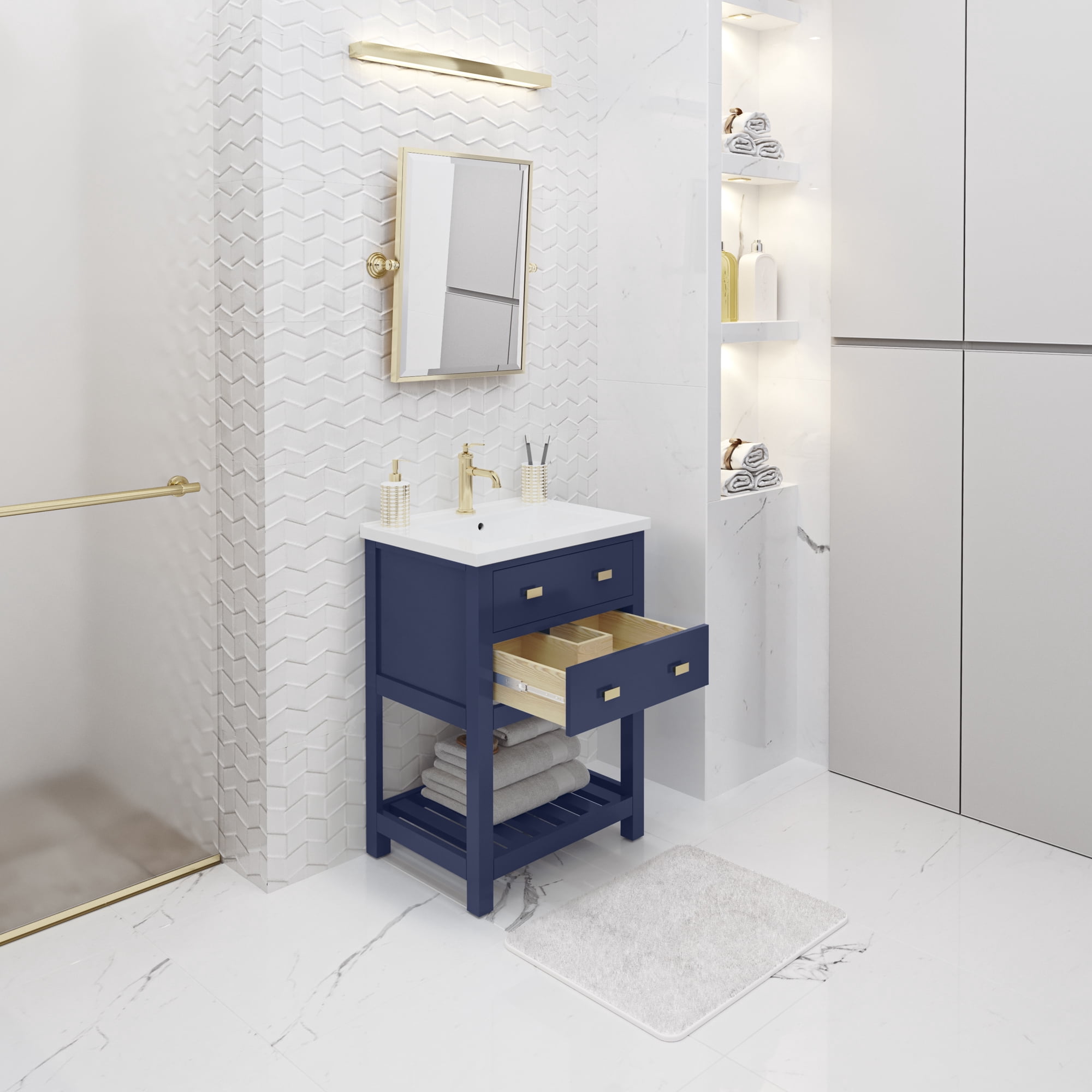 Water Creation Viola 24" Solid Hardwood Single Bathroom Vanity in Blue/Gold