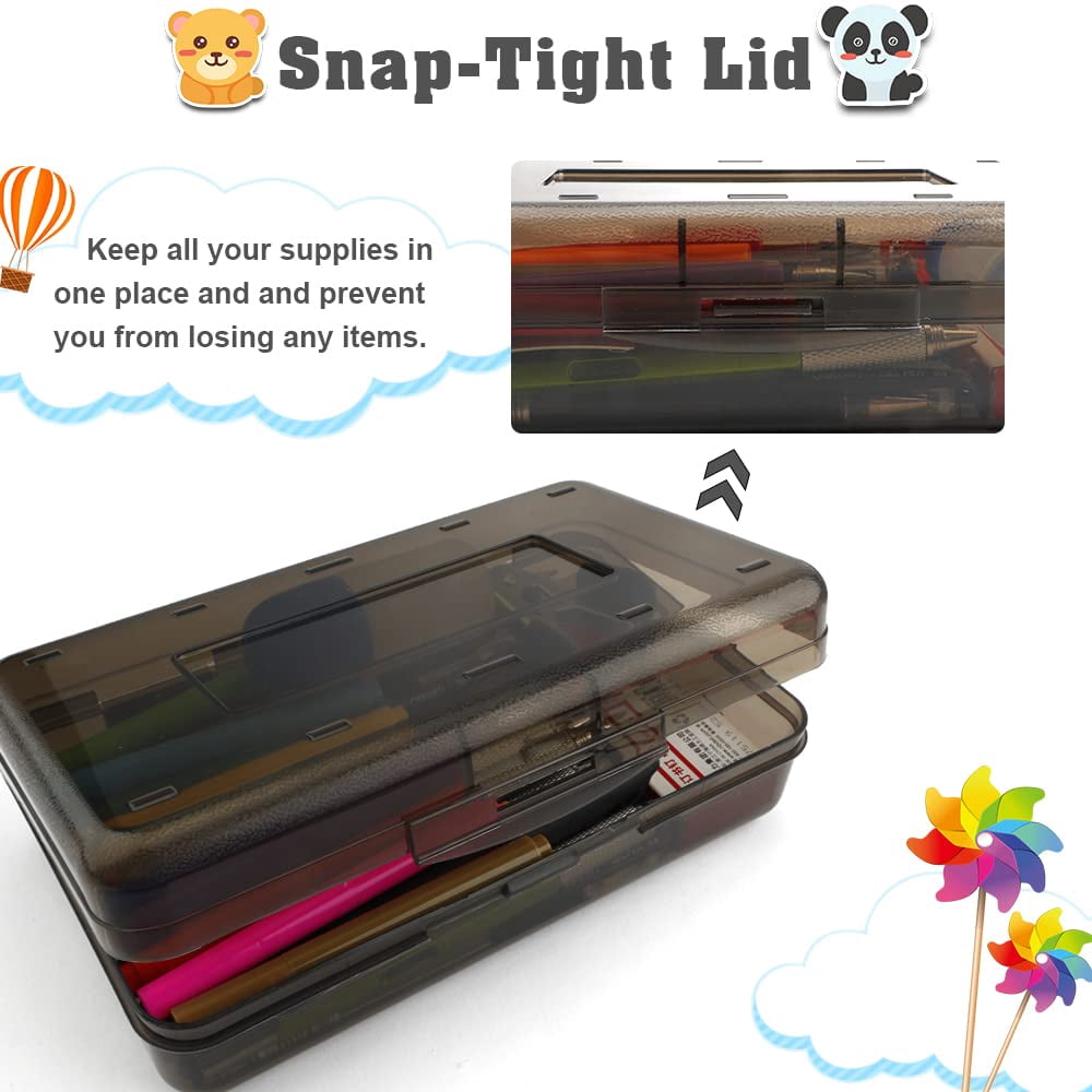 Pencil Box, Large Capacity Clear Pencil Case, 1 Pack Hard Pencil Case, Clear Crayon Box with Snap-tight Lid Stackable Design, Plastic Storage Box for Office Supplies, Pink