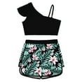 thumbnail image 3 of Choomomo Girls Tankini Swimsuits Set Two Piece Tropical Print Bathing Suit Ruffle Crop Tank Top with Shorts Set Black Flower 10, 3 of 5