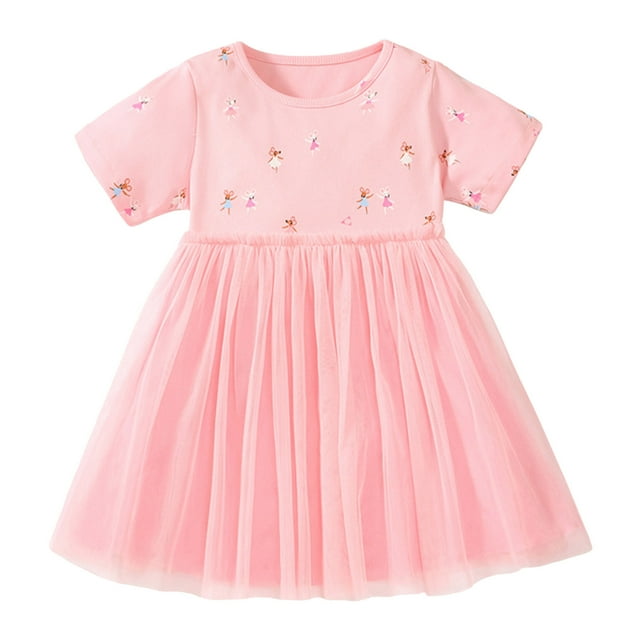 FhsagQ Robes pour Filles Robe en Dentelle pour Fille Robes d'Été Manches Courtes à Volants Évasée Midi Décontractée pour Filles de 2 à 7 Ans Printemps le 7 Juillet Robes Taille 6 6-7 Ans