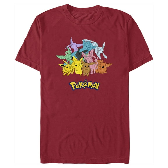 Men's Pokemon Pikachu and Eeveelutions Logo  Graphic Tee Cardinal Medium