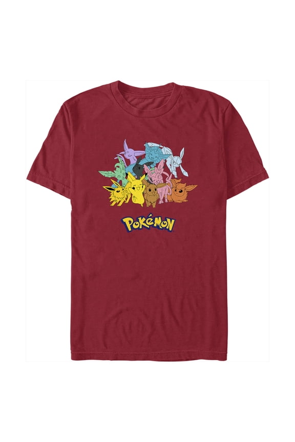 Men's Pokemon Pikachu and Eeveelutions Logo Graphic Tee Cardinal Large