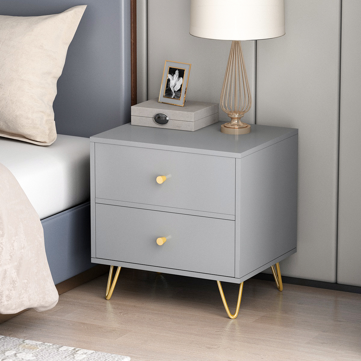 Erkang Nightstand for Bedroom with 2 Drawers Modern Beside End Table