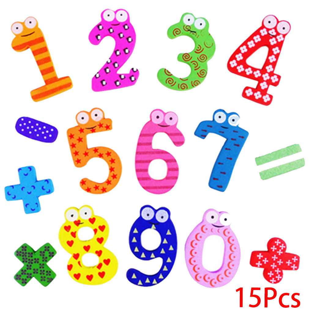 ROBOT-GXG 15pcs Cute Wooden Magnetic Stickers Math Toy Learn Numbers for Children Infant Early Education Baby Toys