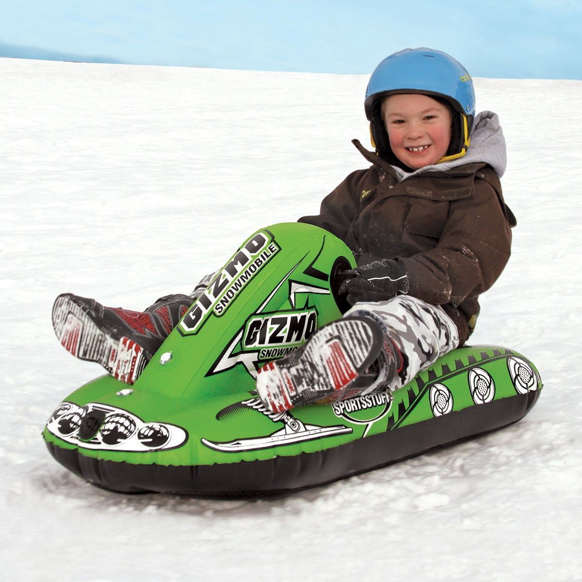 Sportsstuff Gizmo 1-Rider Inflatable Snowmobile Sled for Children, Green