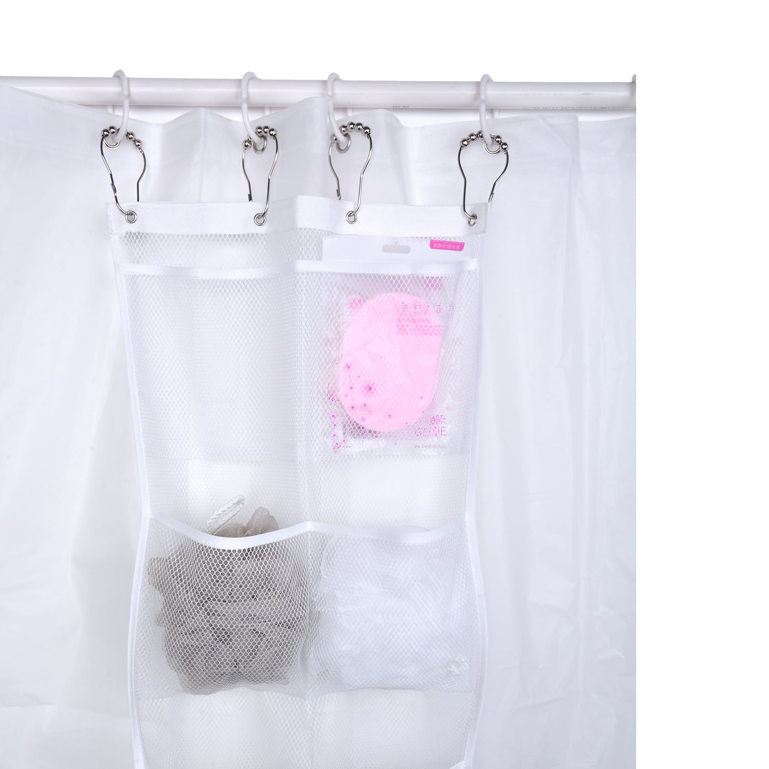 Shower Caddy Quick Dry Hanging Mesh Bath Bag for Soaps, Shampoo, Kids Toys, 6 Pockets & 4 Hooks, Use for Bathroom, Dormitory, Travel
