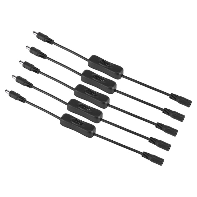 5 interruptores de cable para tiras de luces LED con conector de alimentación hembra y macho de 12 V CC, color negro.