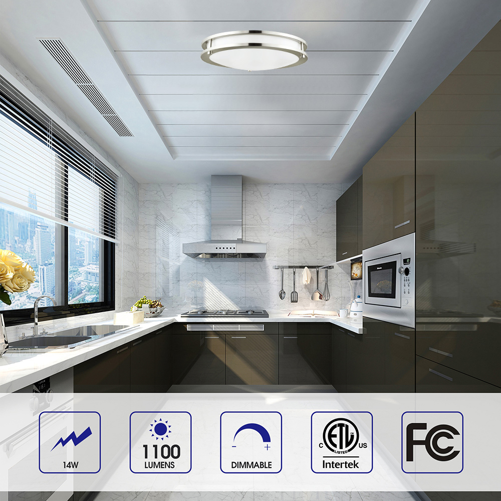 Energetic  12" LED Ceiling Light, Dimmable Modern Flush Mount, Brushed Nickel, 3CCT ENERGY STAR
