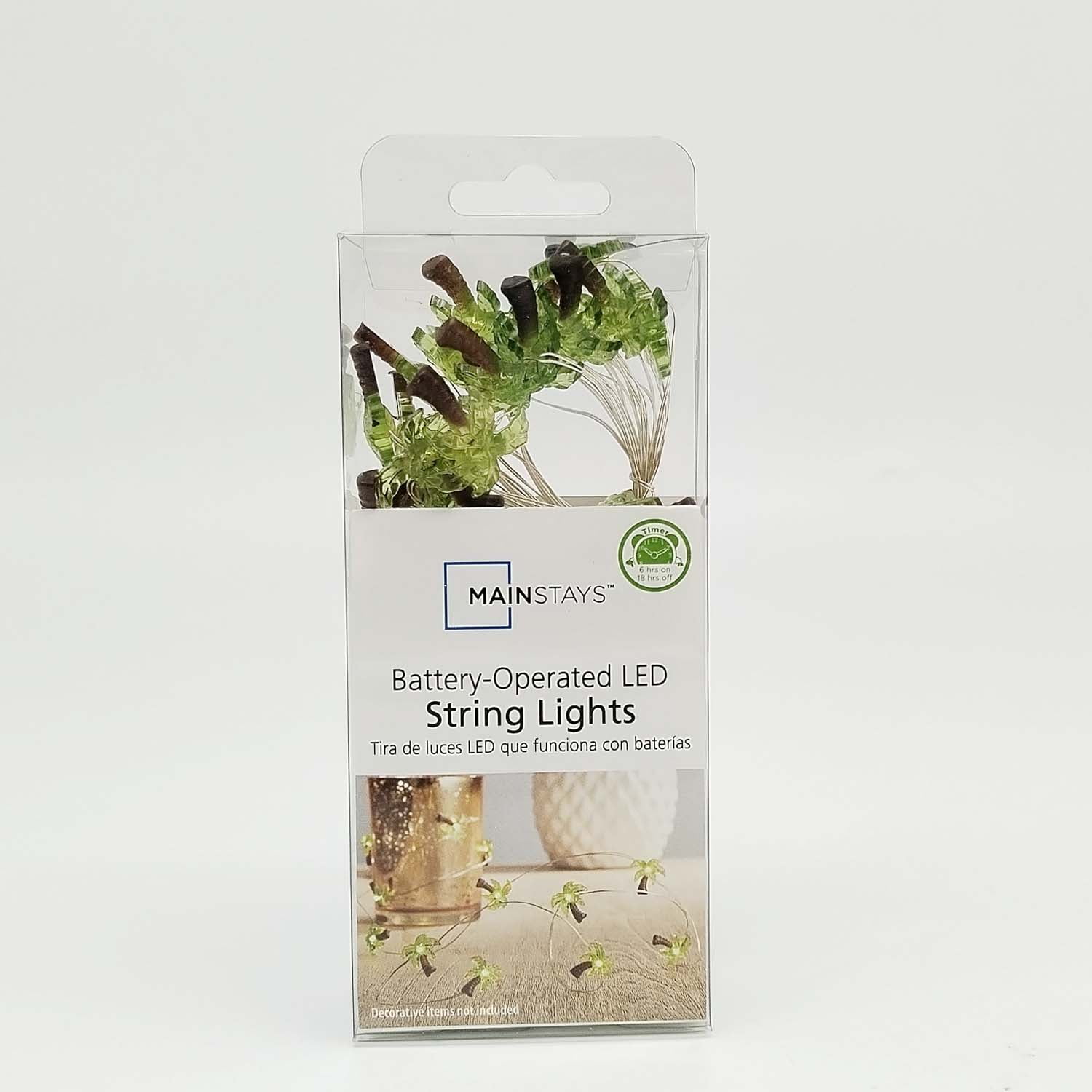 Mainstays 6ft Palm Tree Indoor LED Fairy String Lights with Battery Operated Automatic Timer - 18 LED Lights