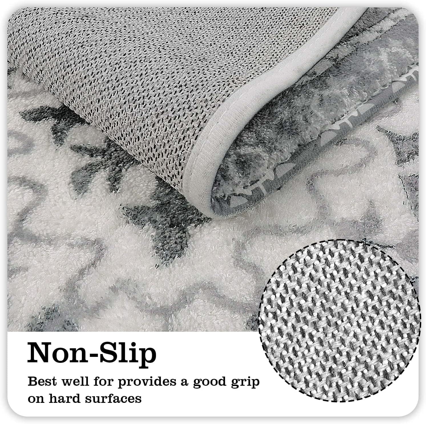 Boho Retro Bathroom Rug Gray Non-Slip Soft Bath Rug Machine Washable Oriental Persian Bathroom Mat Traditional Farmhouse Floral Floor Mats for Bathtub Shower Toilet, 17x31 inch