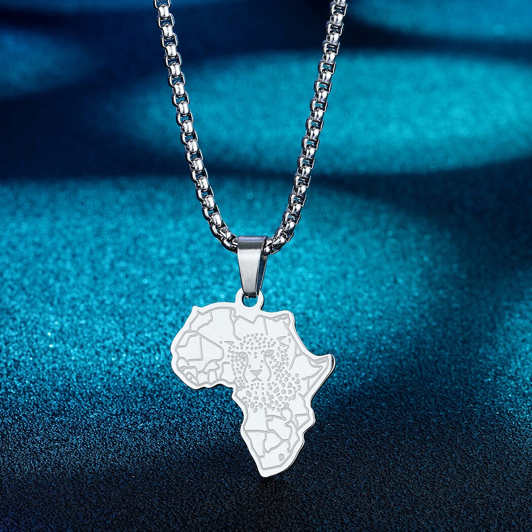 African Map Necklace African Map With Tiger Face Pendant African American Africa Shaped Necklace