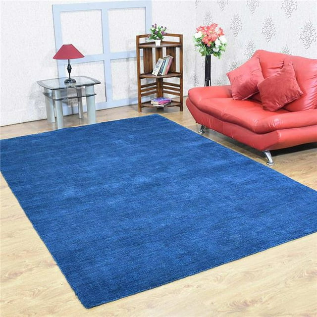 9 x 12 Pi Main Nouée Gabbeh Soie Mélange Solide Rectangle Zone Tapis&44; Bleu