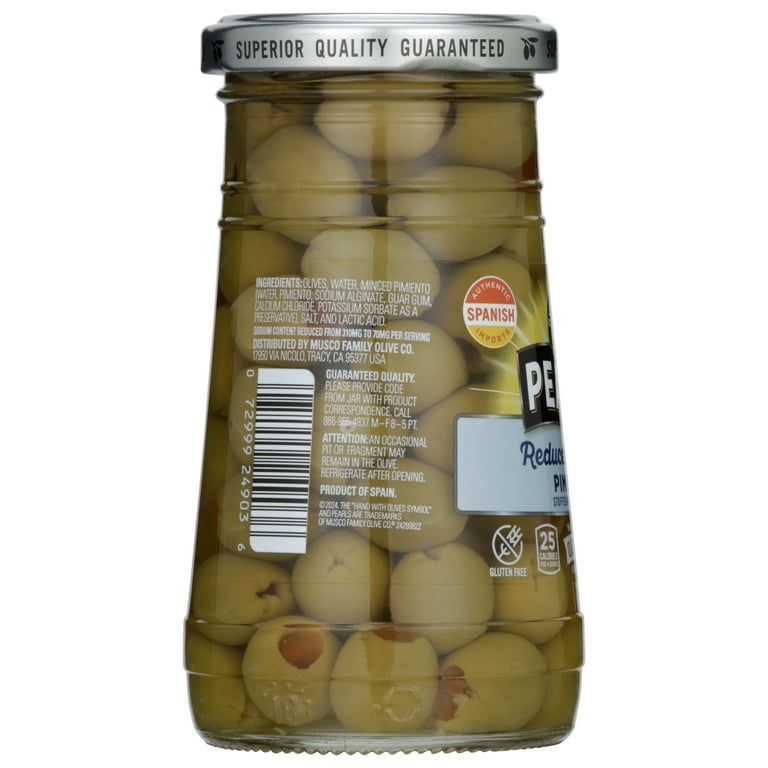 Pearls Low Sodium Pimiento Stuffed Manzanilla Olives, 5.75 oz Jar