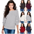 thumbnail image 2 of Suéter de punto holgado con mangas de murciélago para mujer, estilo cálido y acogedor, versátil, de moda de invierno, 2 of 6