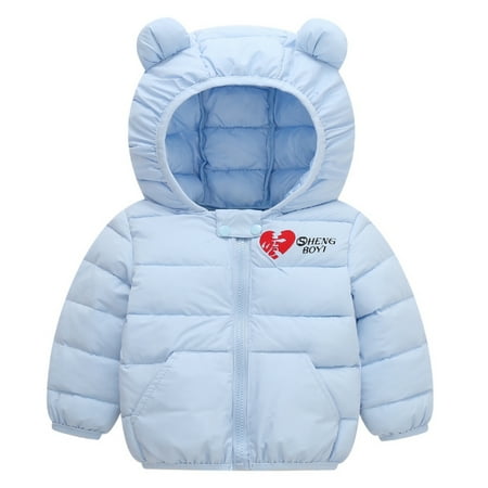 

0-5Y Baby Girl Boy Love Heart Ultralight Winter Hooded Jacket Coat Toddler Puffer Down Outwear with Bear Hoods