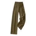 thumbnail image 7 of Women's Cotton Linen Straight Wide Leg Pants, Mid Elastic Waist Drawstring Casual Trousers, Pockets Solid Color Soft Lightweight Flowy, Business Casual Lounge Summer Beach,, 7 of 7