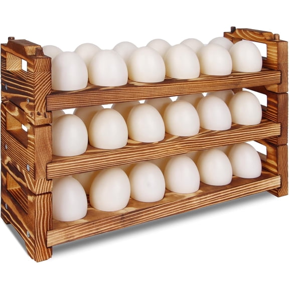 CVHOMEDECO. Wooden Egg Holder Fresh Egg Holders Countertop Firewood Egg Collecting Rack for Gathering Fresh eggs, Stackable with 36 eggs, Home Kitchen Organizer, Set of 3 PCS