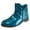 Blue, variant on Ankle Boots for Women Arch Support Flat Bottom Leather Side Zipper Round Toe Retro Booties