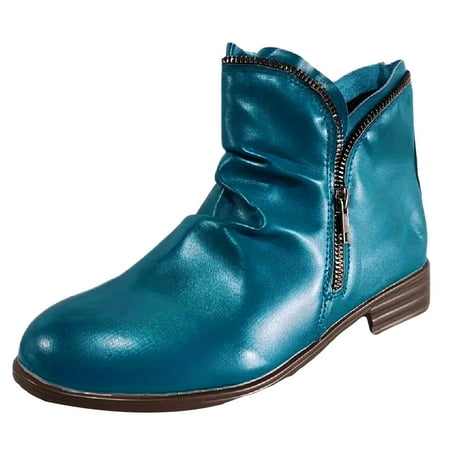 DVKOVI Womens Dress Shoes Women s Ankle Boots Women s Fashion Color Matching Autumn and Winter Women s Boots with Side Zipper Short Boots Blue 43