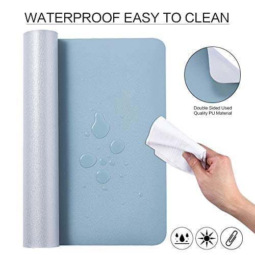 31.5 x 15.7 Light Blue/Silver WAYBER Dual Sided Leather Desk Pad Waterproof Office Desk Mat Desk Cover Protector PU Mouse Pad Desk Writing Mat for Office/Home/Work/Cubicle 