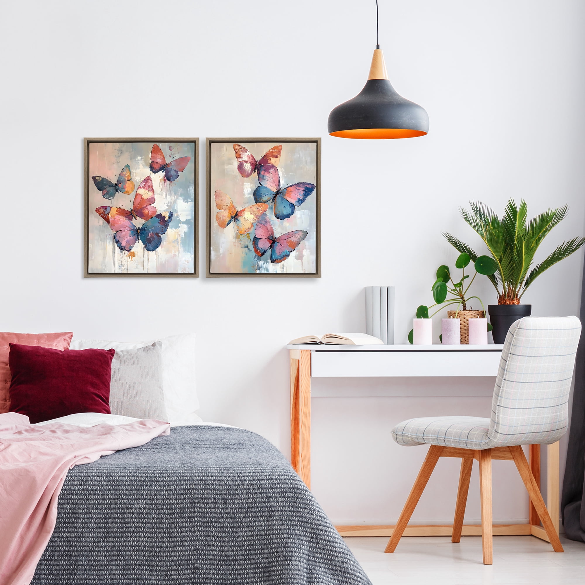 Stupell Industries Butterfly Beauties in Flight 2 Piece Brown Framed Floater Canvas Set, design by Creative Studio