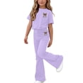 thumbnail image 2 of SOOMLON Back to School Outfits for Girls Bow Short Sleeve T Shirts Casual Flare Pants 2PC Summer Weekend Matching Set, 2 of 6
