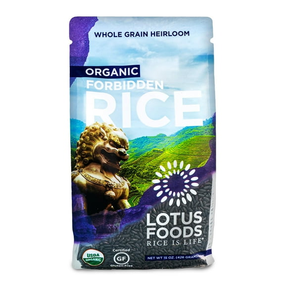 Lotus Foods Organic Forbidden Rice - KKS1 Black Rice Organic, Purple Rice, Black Rice Bulk, Gluten Free Heirloom Rice, Whole Grain, Non GMO, Vegan - 15 Oz Bag (Pack of 1)