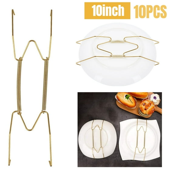 TSV Dish Display Plate Hangers, 10 Pack Stainless Steel Decorative Wire Plate Hanger Holders in 3 Sizes, Spring Hook Holder Hanging Wire for Decorative Plates and Art (8/10/12inch)