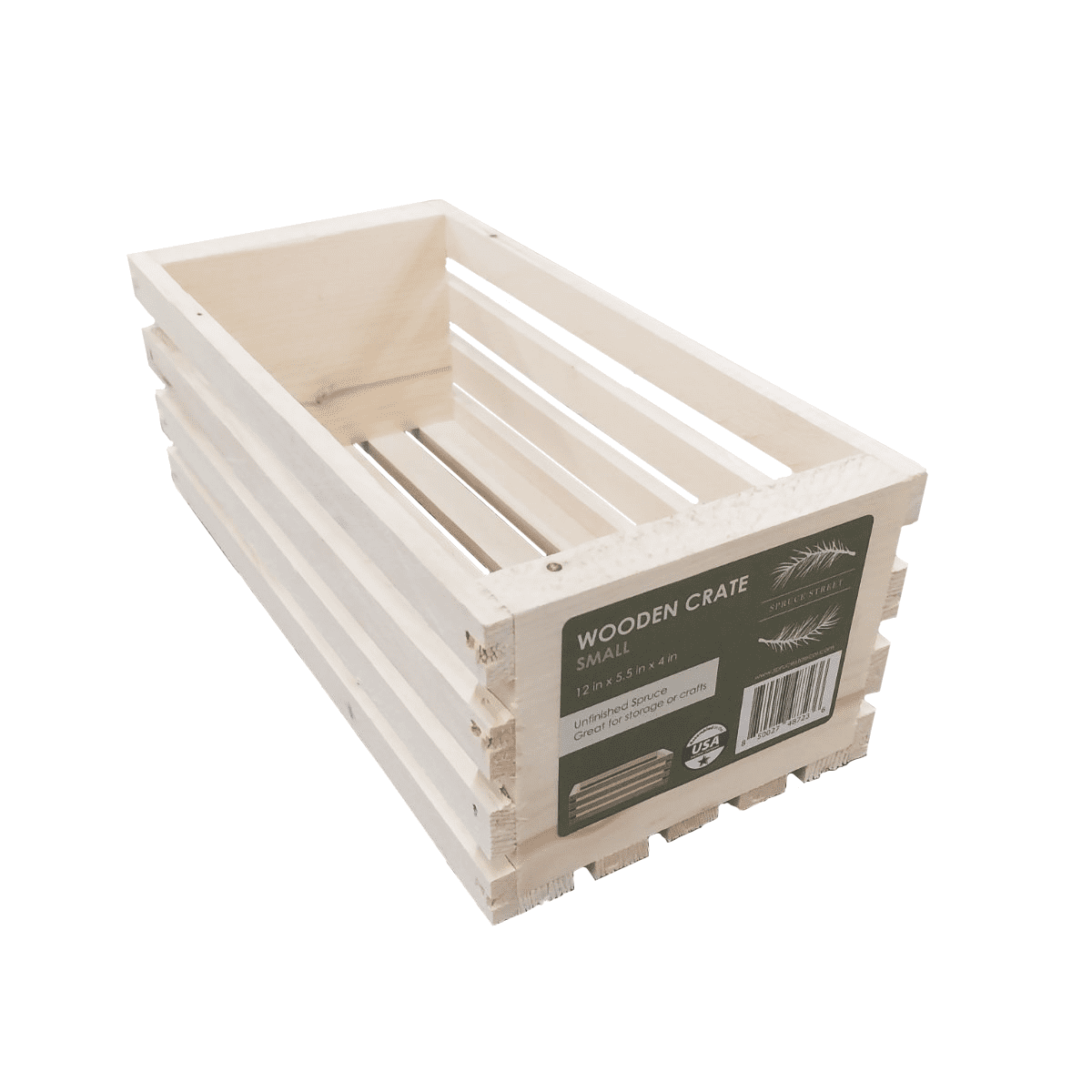 (2 pack) Spruce Street Unfinished Spruce Wooden Crate Small 12 in x 5.5 in x 4 in