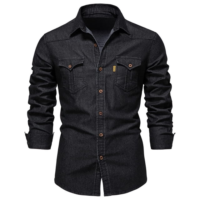 JHLZHS Men's Fall Jackets Men's Casual Denim Shirt Slim Fit Long Sleeve Button Down Shirt Distressed Washed Denim with Chest Pockets Mens Fleece Jacket 892