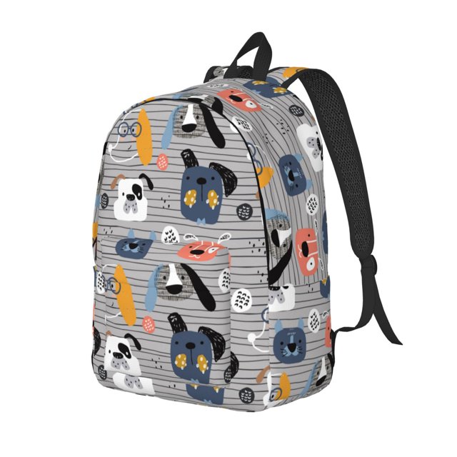 Easygdp Dog for Durable Canvas Laptop Backpack - Adjustable Shoulder Strap, Large Capacity, Fits 15-17in Laptops, for School, Work, Travel-Medium