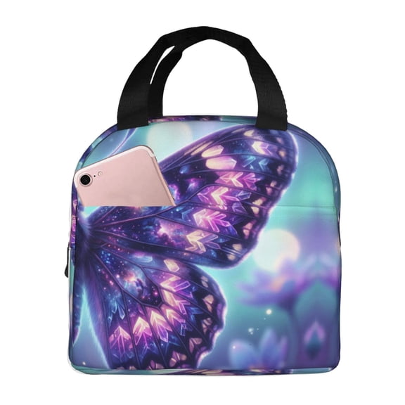 Butterfly Lunch Bag Reusable Zipper Closure Leakproof Insulated Lunch Box Cooler Tote Bag Food Container Snack Bag