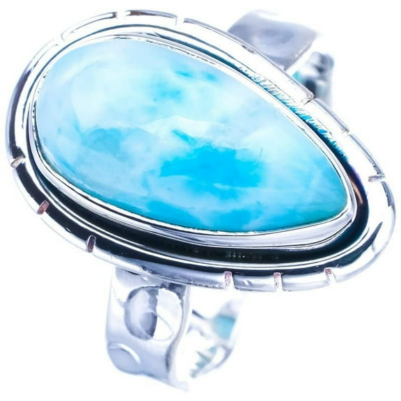StarGems® Natural Larimar Handmade 925 Sterling Silver Ring 6 F0248
