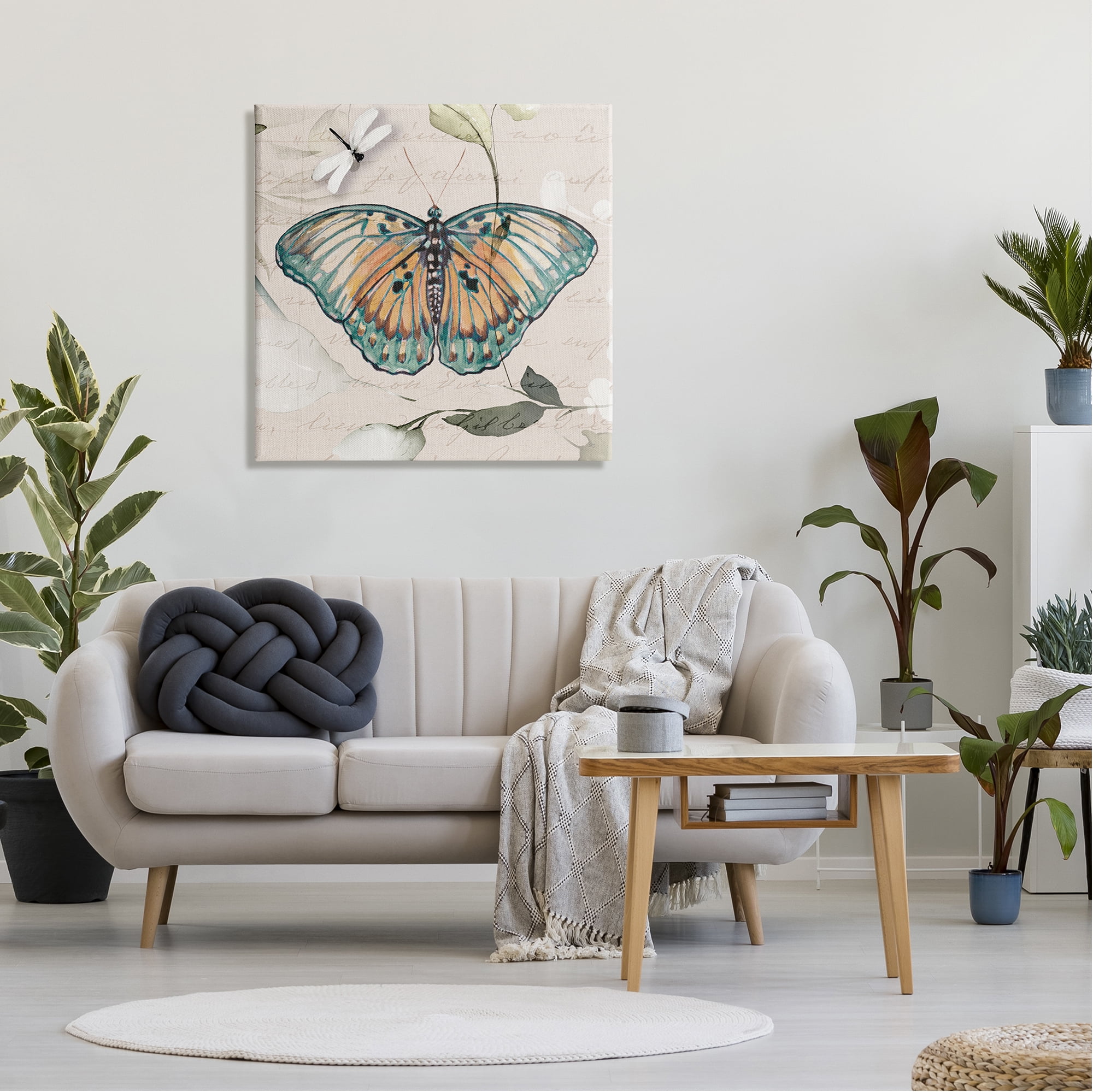 Stupell Industries Boho Butterfly with Script Animals & Insects Painting Gallery Wrapped Canvas Art Print Wall Art, 30 x 30