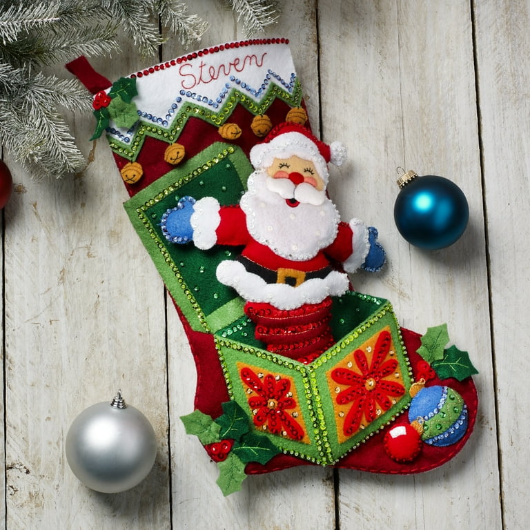 Bucilla Felt Applique 18 Christmas Stocking Kit, Santa Surprise