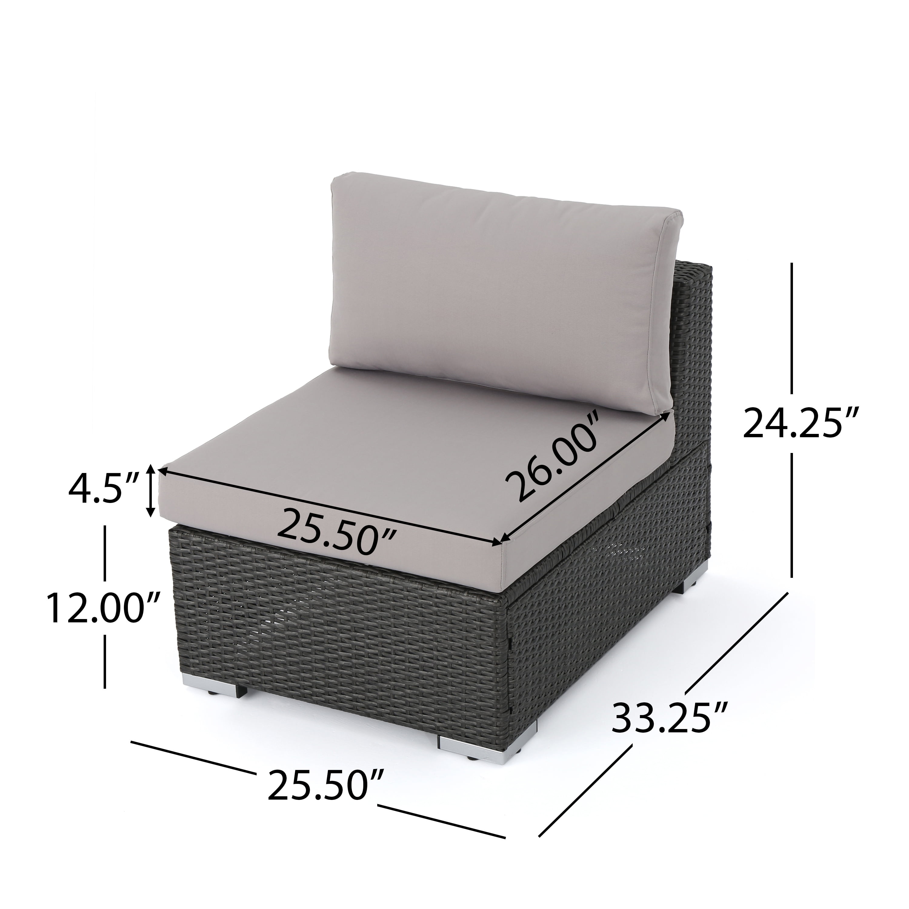 Santa Rosa 6 Seater Wicker Sectional with Aluminum Frame Gray/Silver