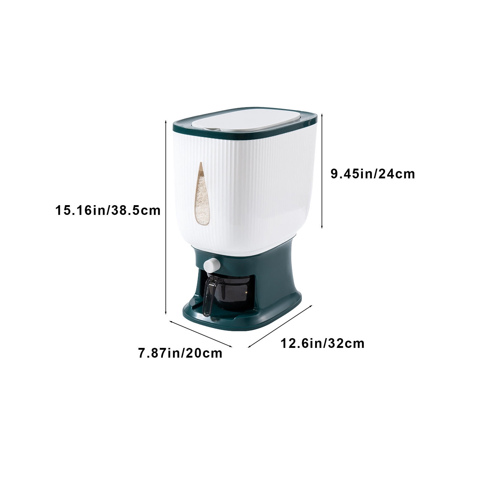 Elainilye Food Grade Rice Dispenser Storage Container with Measuring Cup, Airtight 20 lb Capacity Rice Bin for Kitchen Pantry Organization