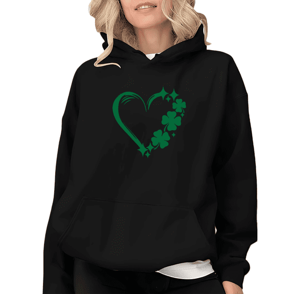 Black Print Hoodie Graphic Sweatshirt St Patrick Day Heart Clover Star Pattern Glamorous Comfortable Casual Wear Print Sweatshirt Graphic Tees Shirts Tops S-2XL