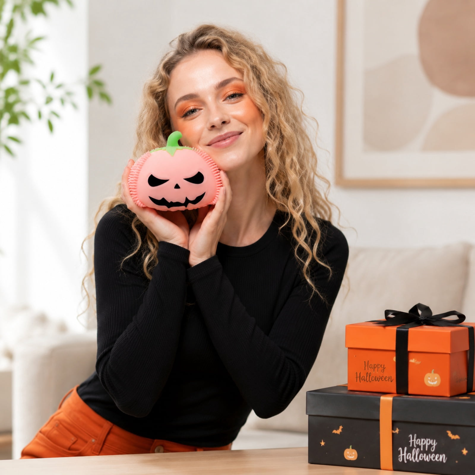 Cute Pumpkin Shaped Slow Rising Fidget Toys Spooky Halloween Decor Stress Relief Fidget Toy Portable Travel Decompression Toy Green