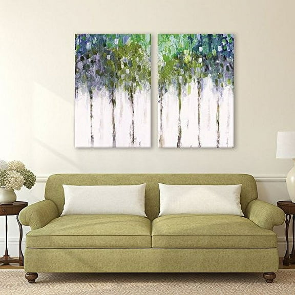 wall26 Canvas Print Wall Art Set Watercolor Fence Green Blue Flowers Botanical Floral Illustrations Realism Chic Colorful Nature Wilderness for Living Room, Bedroom, Office - 24x36