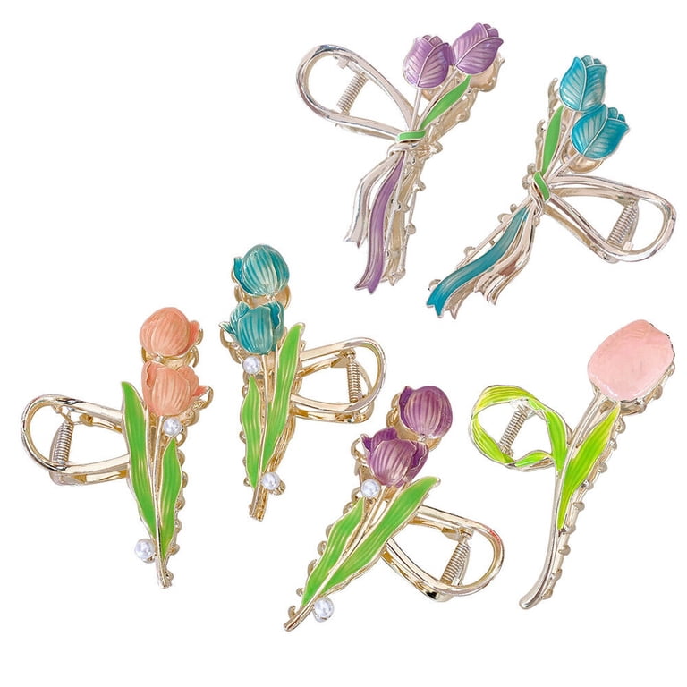 US 1~2 Pack Tulip Floral Enamel Large Metal Hair Claw Flower  display picture 1