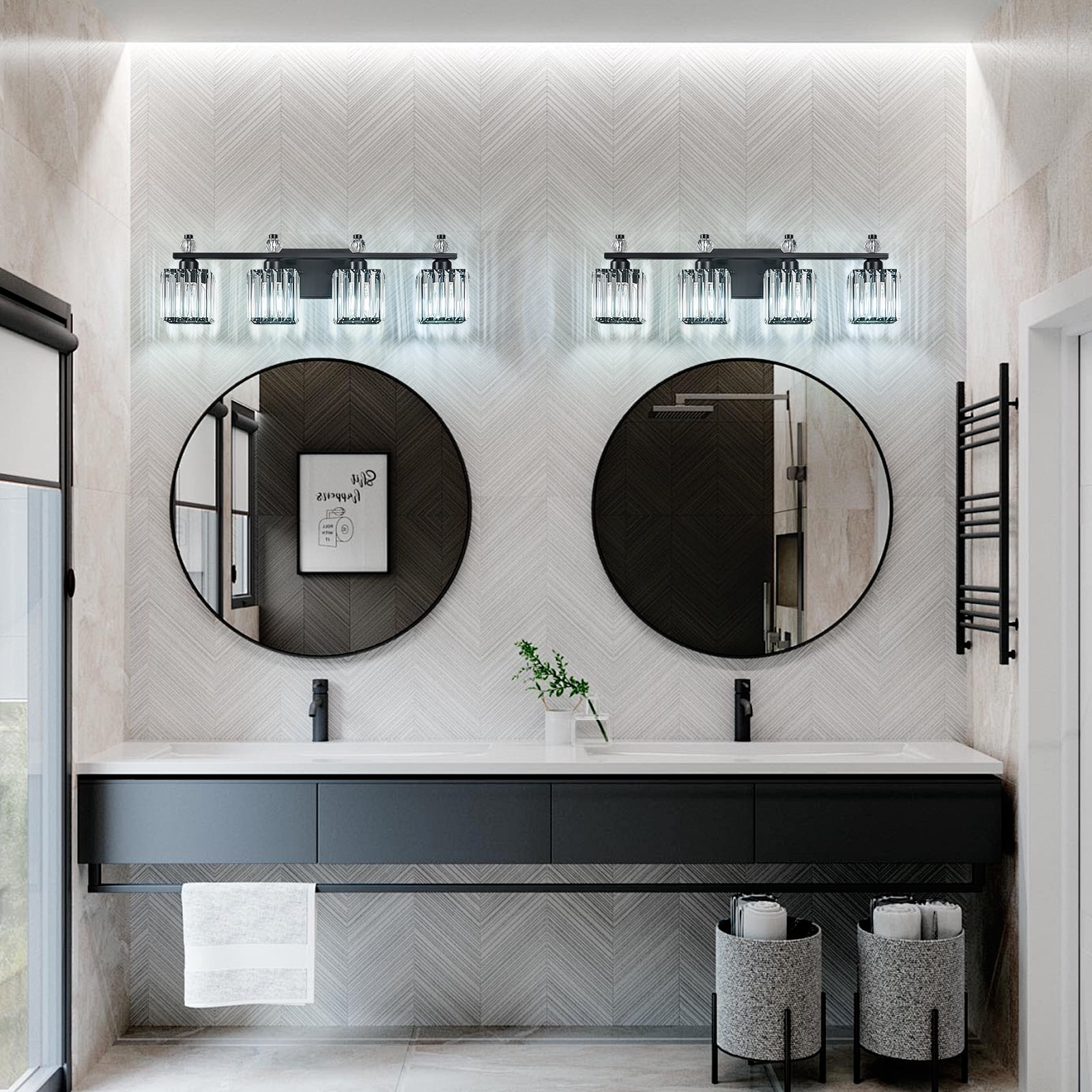 LMQNINE 4-Light Crystal Bathroom Vanity Light Over Mirror,28.34"L Modern Sand Black Fixture, Dimmable and Moisture-Resistant