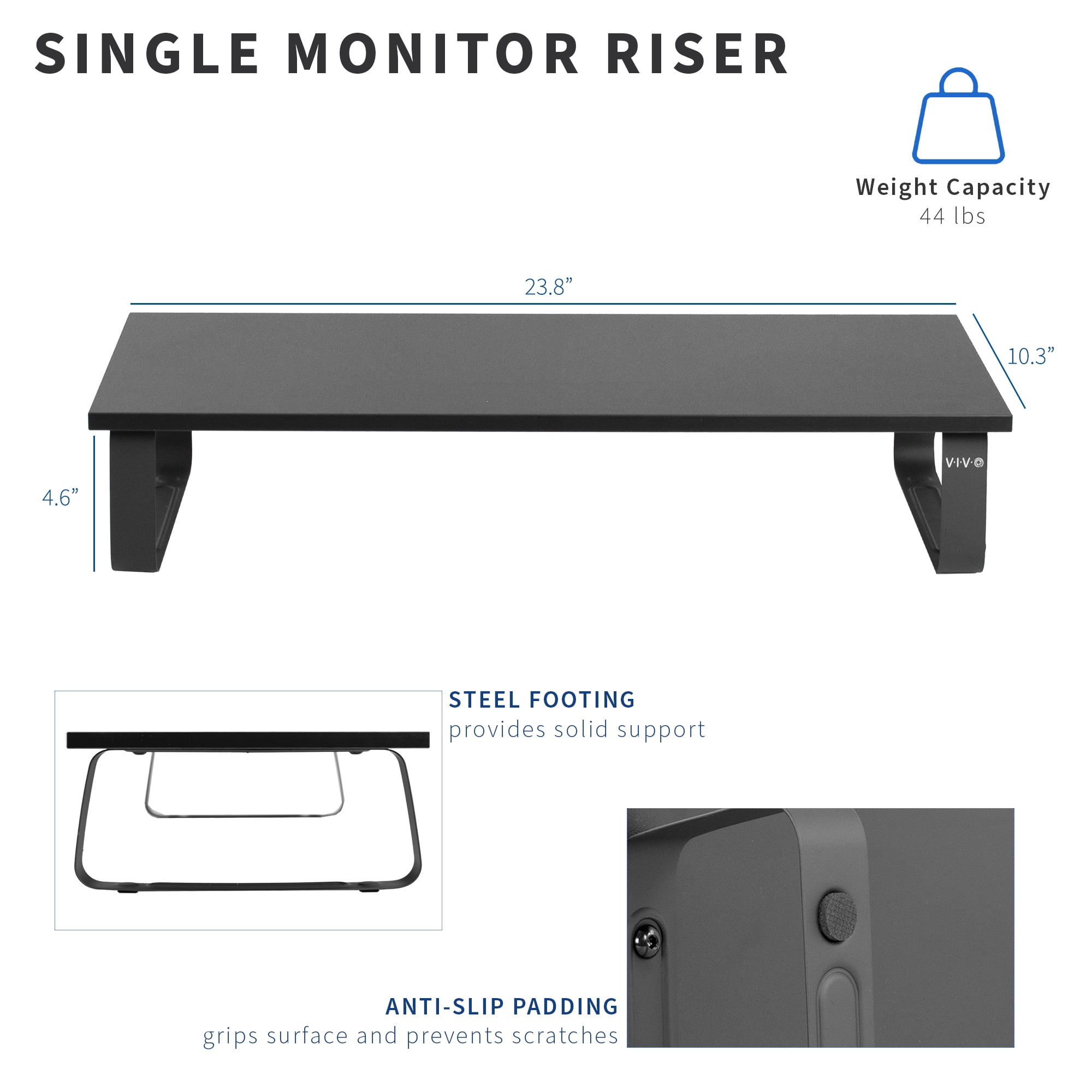 VIVO Black Wood 24" Wide Desktop Stand Ergonomic TV Monitor Riser Desk Organizer