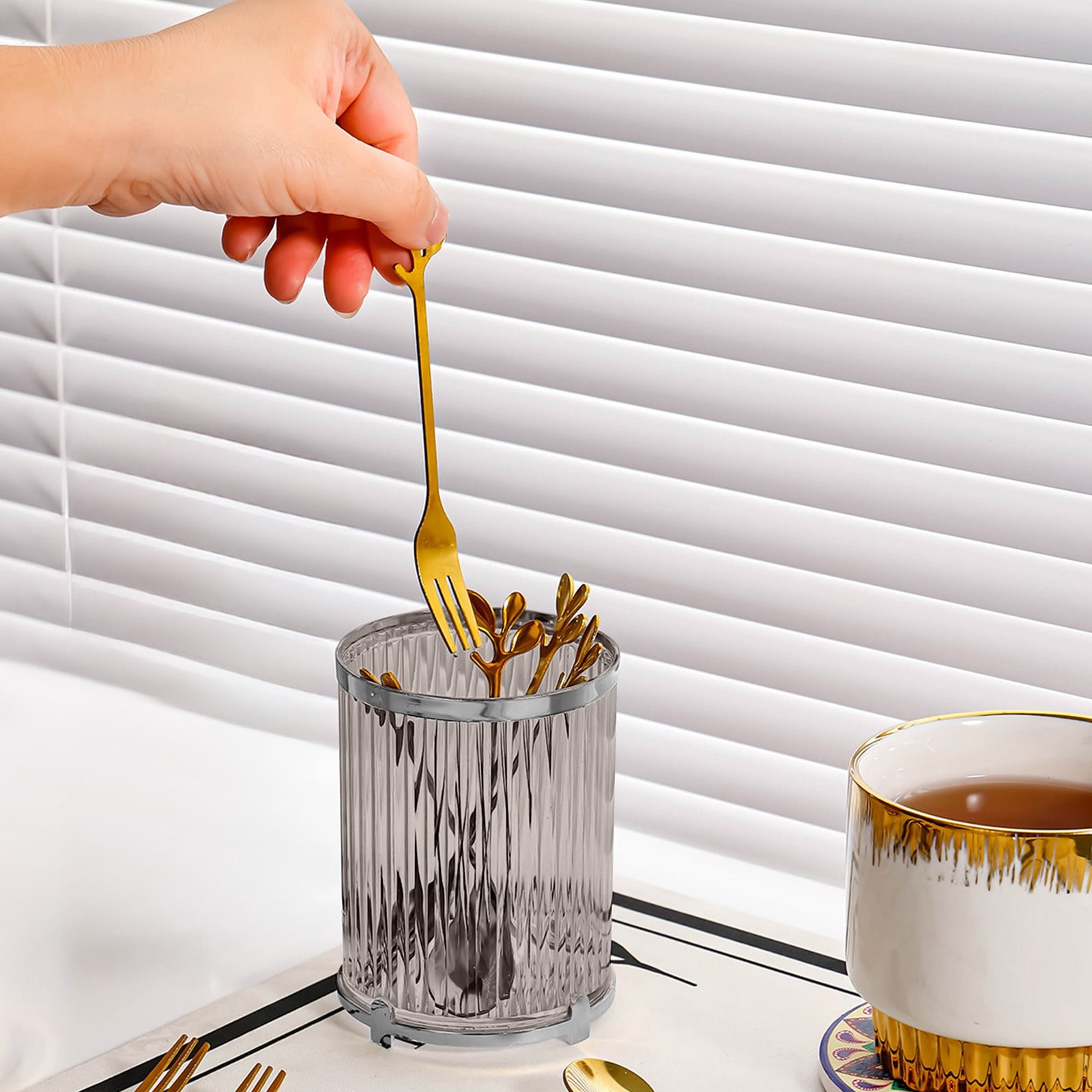 Specollect Clearance 3 Pcs High End Coffee Spoon Holder Cup, Dessert Fork Holder Home Decor Fork Storage, Countertop Organizer Modern Tableware Holder Utensil Holder for Kitchen