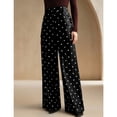 thumbnail image 2 of JUUNthy Womens Polka Dot Dress Pants, Flat Front High Rise Wide Leg Formal Office Daily Palazzo Trousers with Pockets Navy Blue S, 2 of 12