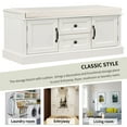 thumbnail image 5 of Storage Bench with 2 Drawers and 2 Cabinets, Solid Wood Shoe Bench with Velvet Removable Cushion, Classic Style Multifunctional Entryway Bench Storage Organizer for Living Room, White, 5 of 7