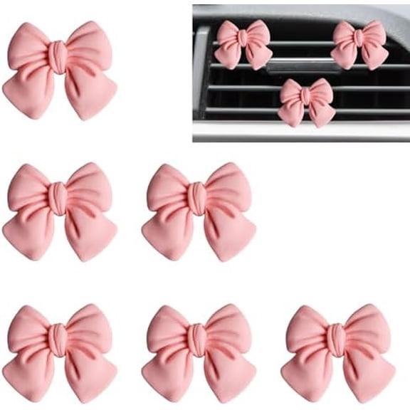 6 pcs Pink Bow Car Air Vent Clips Coquette Cute Girly Car Decor Accessories Interior Aesthetic Decorations Charm Stuff for Women Girl$$Vehicle Parts & Accessories
