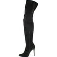 thumbnail image 2 of Ll Gisele-7 Thigh High Stretchy Suede Material Pointy Toe Stiletto Heel Boots Black, 2 of 2